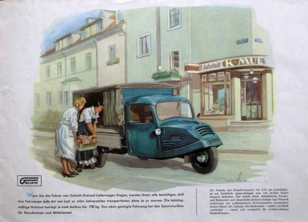 Goliath Dreiradwagen Modellprogramm 1953 "3 Räder helfen verdienen" Automobilprospekt (7991)